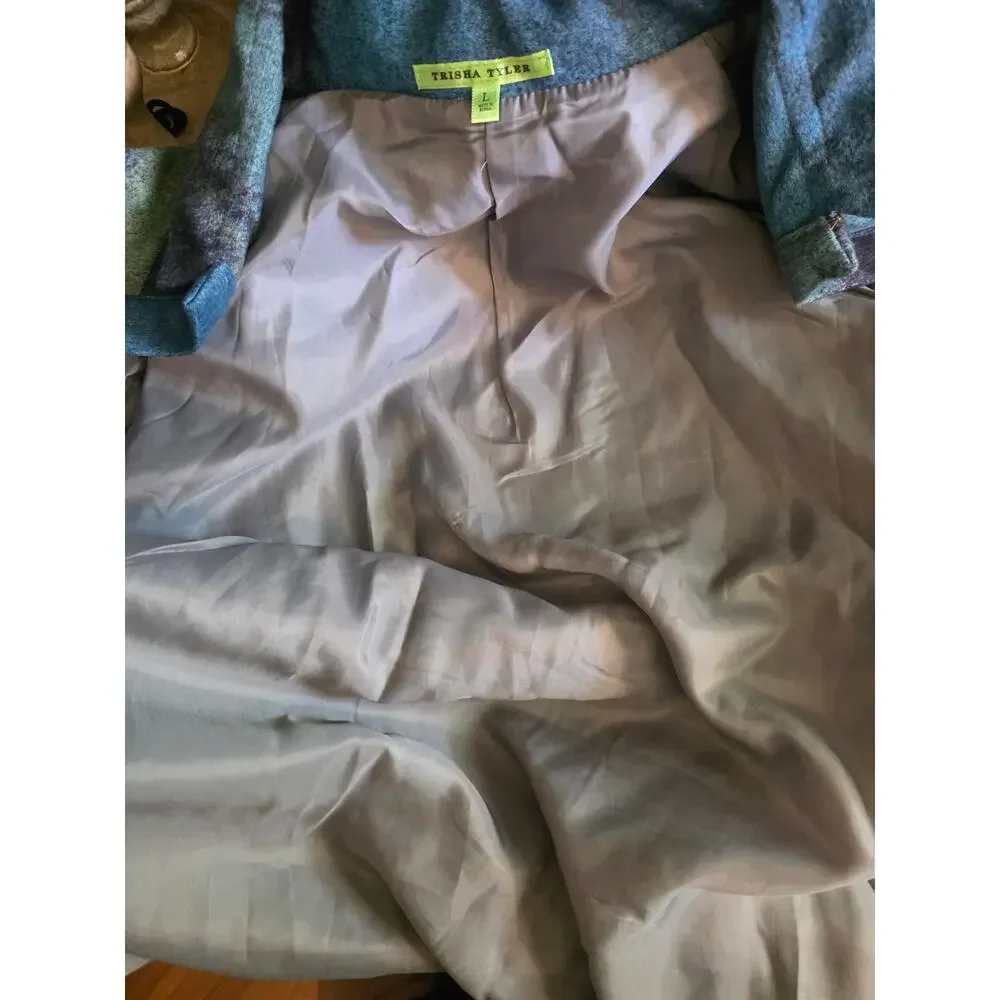 Trisha Tyler blue/green and grey button up lightweight blazer jacket Size Large